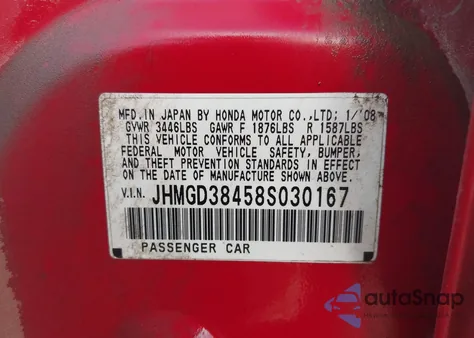 2008 Honda Fit z USA, uszkodzony, nr VIN JHMGD38458S030167